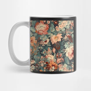 Old Fashioned Floral Pattern in Coral and Green Mug